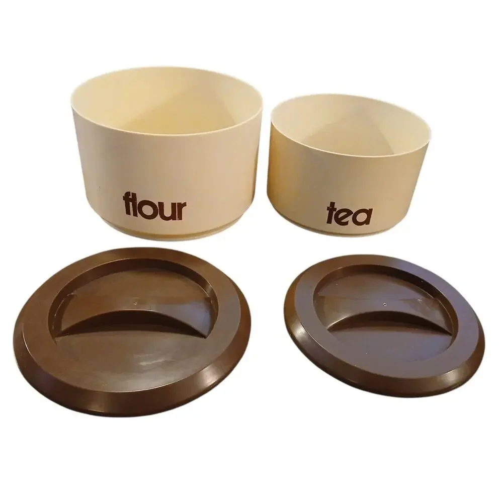 Vtg Sterilite 70's Canister's Flour Tea Brown Tan Plastic Lidded‎ Top 7